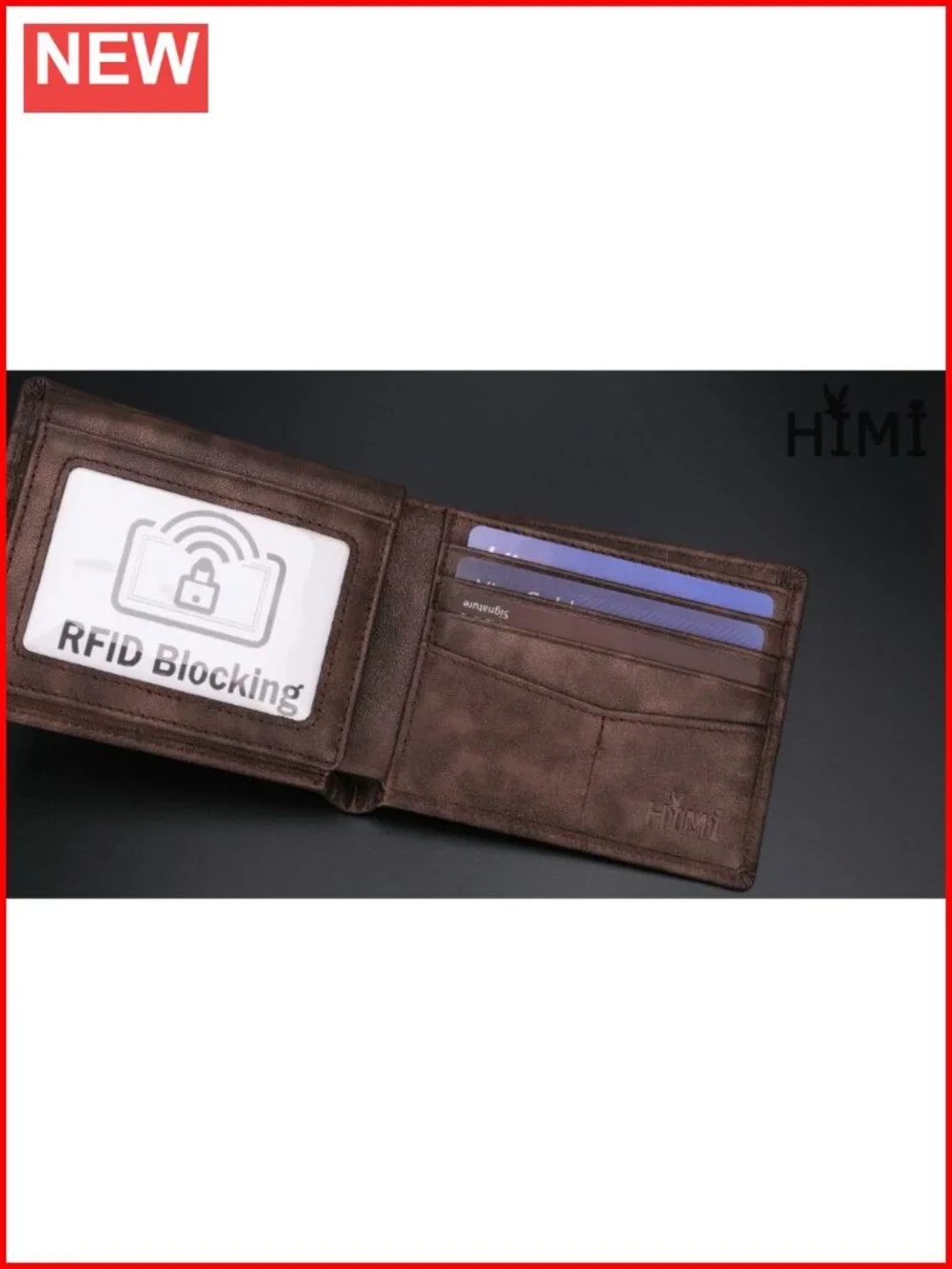 Genuine Leather RFID Blocking Bifold Wallet with 2 ID Windows